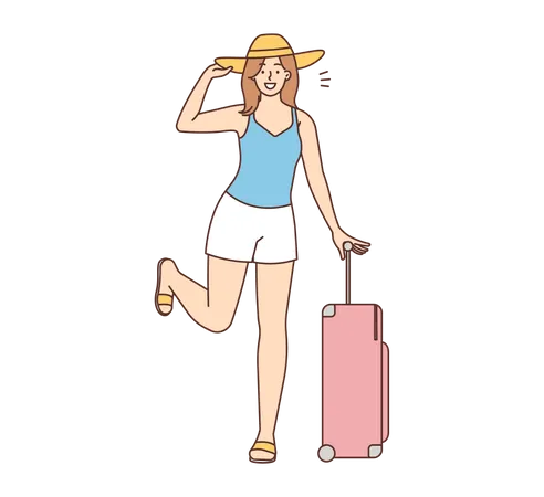 Female tourist going for summer trip  Illustration