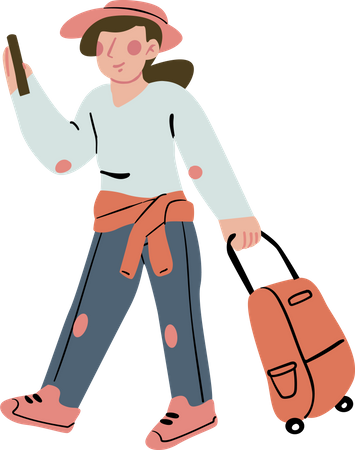 Female tourist going on vacation  イラスト
