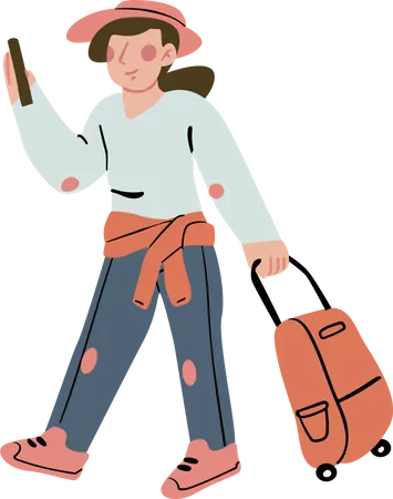 Female tourist going on vacation  Illustration