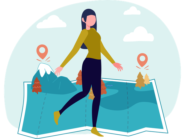 Female tourist looking at Map  Illustration
