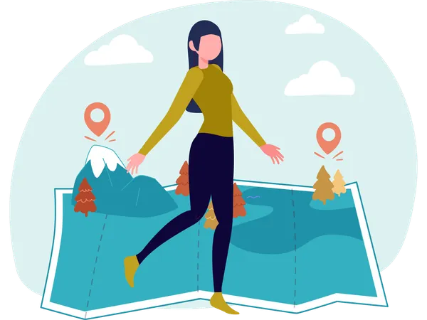 Female tourist looking at Map  Illustration