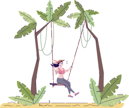 Female tourist on swing Illustration