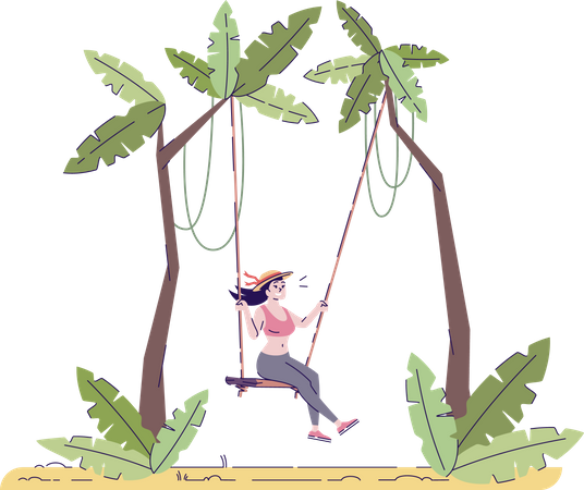 Female tourist on swing  Illustration