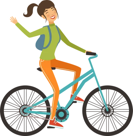 Female tourist riding bicycle  イラスト