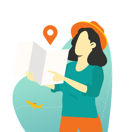 Female tourist searching location  Illustration