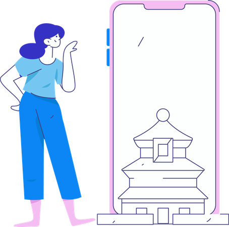 Female tourist searching travel location  Illustration