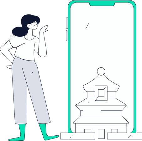 Female tourist searching travel location  Illustration