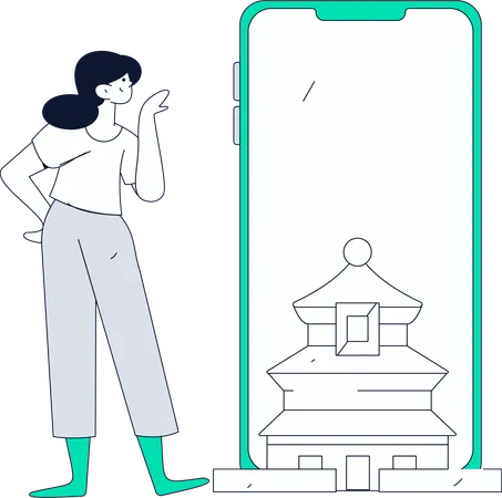 Female tourist searching travel location  Illustration