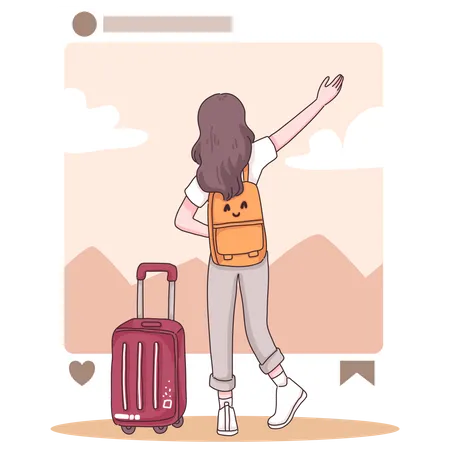 Female tourist sharing post on social media  Illustration