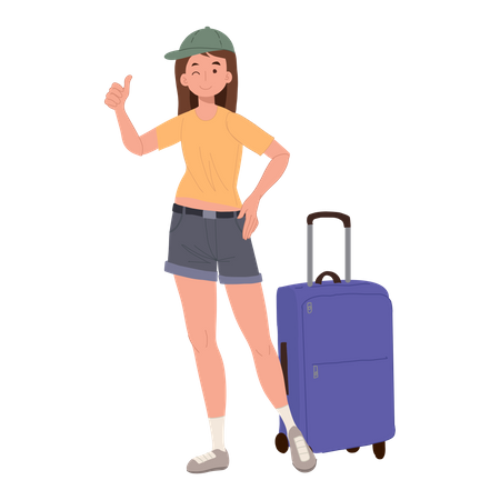 Female tourist showing thumbs up  Illustration