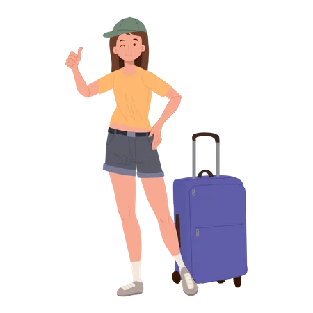 Tourism Concept Adventure Tourism Female Traveler With Luggage Flat Cartoon Character Vector Illustration Illustration