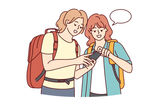 Female tourist talking each other  Illustration