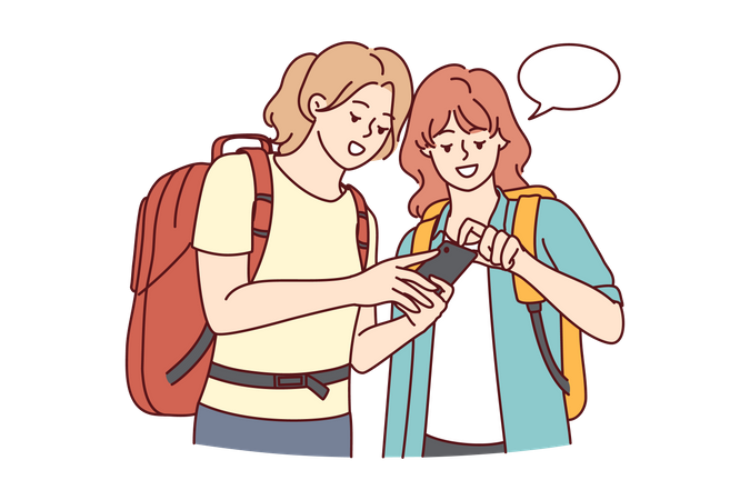 Female tourist talking each other  Illustration