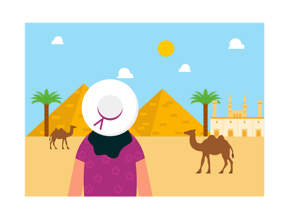 Female tourist travelling to egypt  Illustration