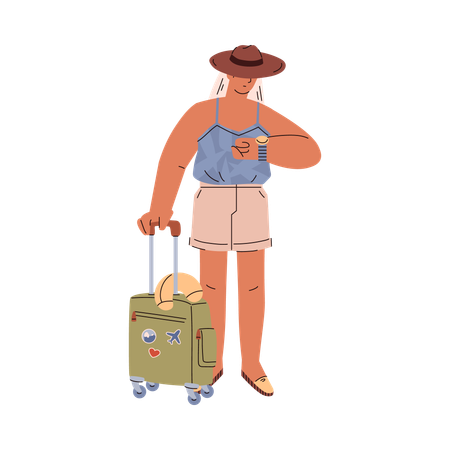 Female tourist waiting for flight  Illustration