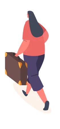 Female tourist walking with suitcase  Illustration
