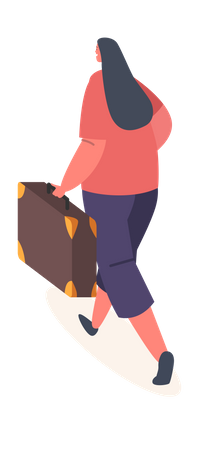 Female tourist walking with suitcase  Illustration