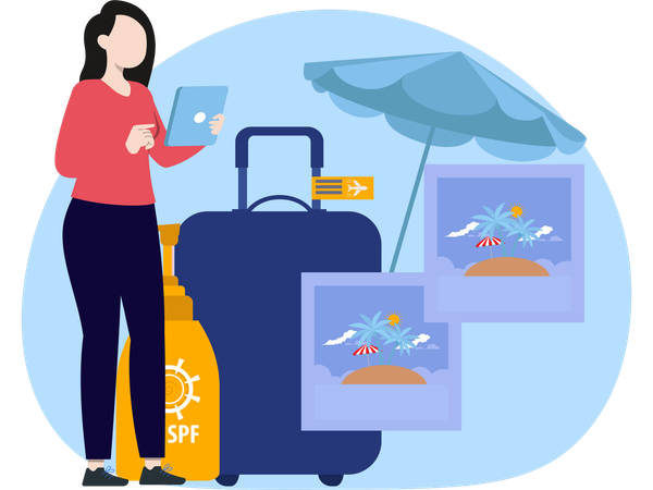 Female Tourist watching fight and destination  Illustration