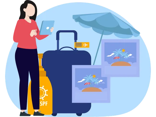 Female Tourist watching fight and destination  Illustration
