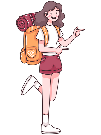 Female tourist with backpack Illustration
