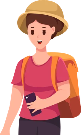 Female Tourist with Backpack Illustration