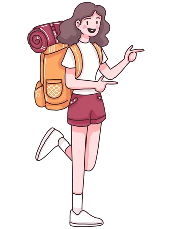 Female tourist with backpack  Illustration