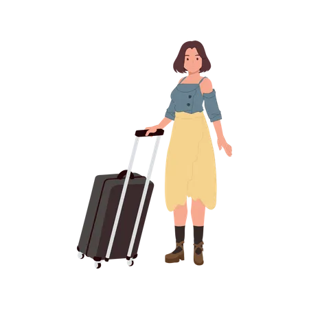 Female Tourist with Carry On Baggage  Illustration