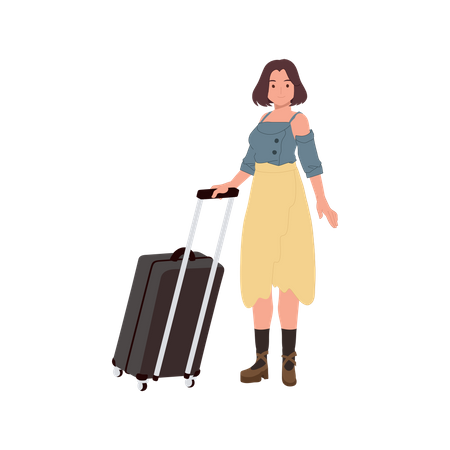 Female Tourist with Carry On Baggage  Illustration