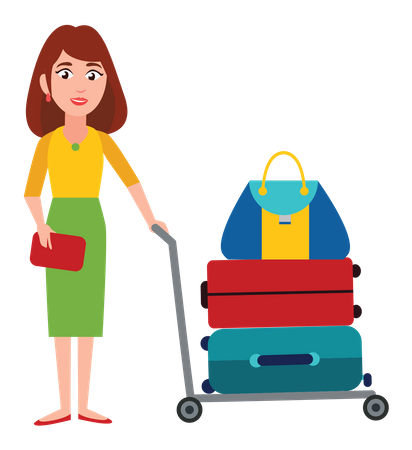 Female Tourist with luggage cart  Illustration