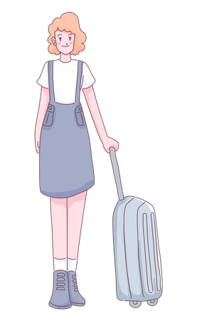 Female tourist with luggage  Illustration