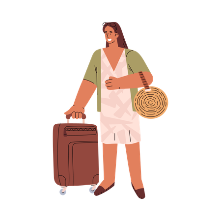 Female tourist with luggage  Illustration