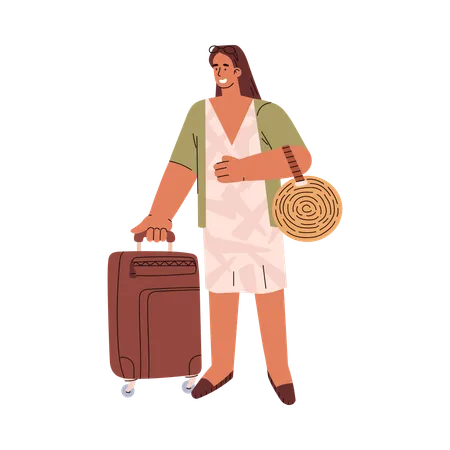 Female tourist with luggage  Illustration