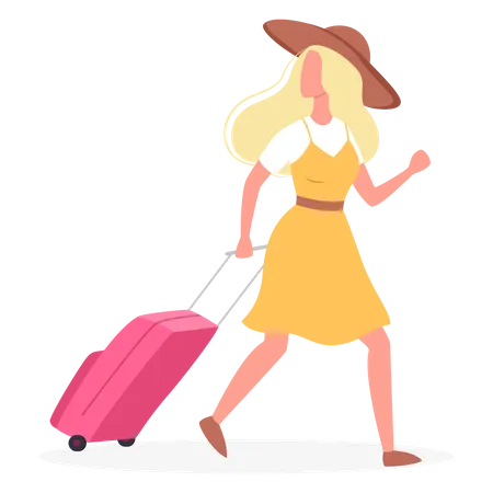 Female tourist with luggage  Illustration