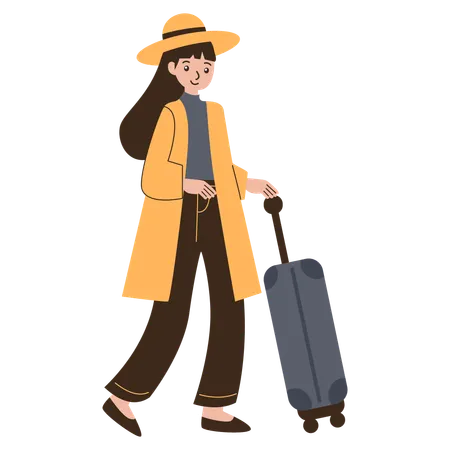 Female Tourist with Suitcase  Illustration