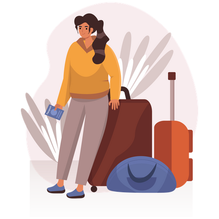 Female tourist with suitcase Illustration