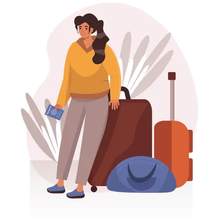 Female tourist with suitcase Illustration