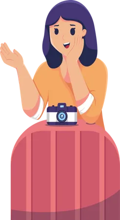 Female Tourist with Suitcase  Illustration