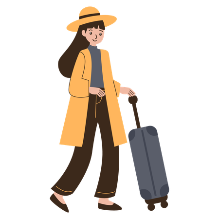 Female Tourist with Suitcase  Illustration