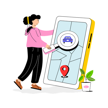 Female Tracking Parcel On Mobile  Illustration