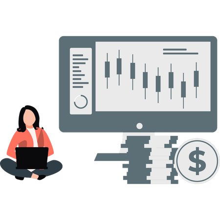 Female trader doing stock market trading  Illustration