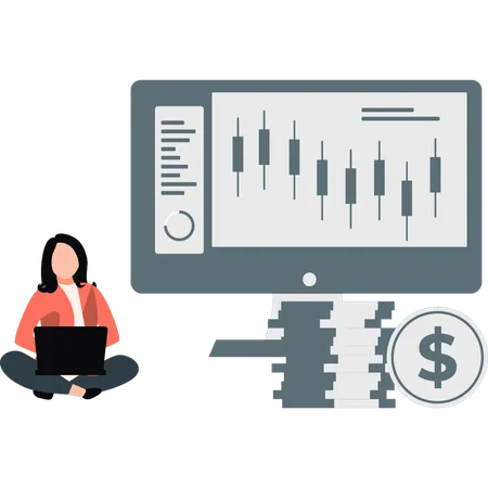 Female trader doing stock market trading  Illustration