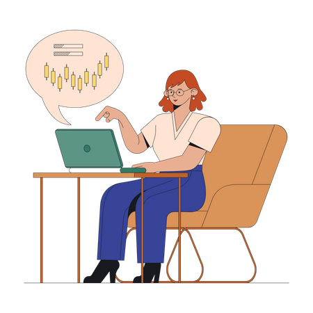 Female trader works at a computer  Illustration