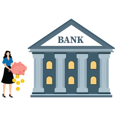 Female traders pouring gold coins from their savings pots inside bank  Illustration