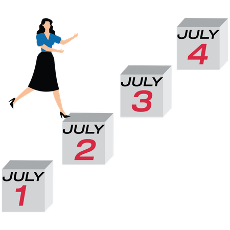 Female traders running forward on planned calendar dates  Illustration