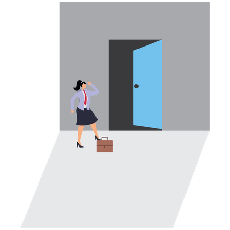 Female Traders wait patiently at open door  Illustration