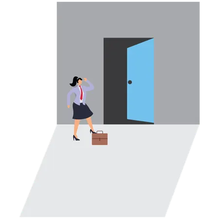 Female Traders wait patiently at open door  Illustration