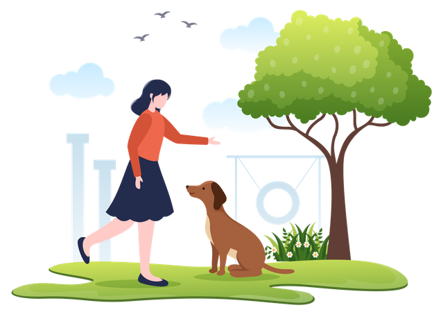 Female trainer giving training to Dog  Illustration