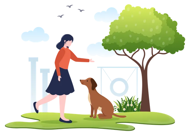 Female trainer giving training to Dog  Illustration