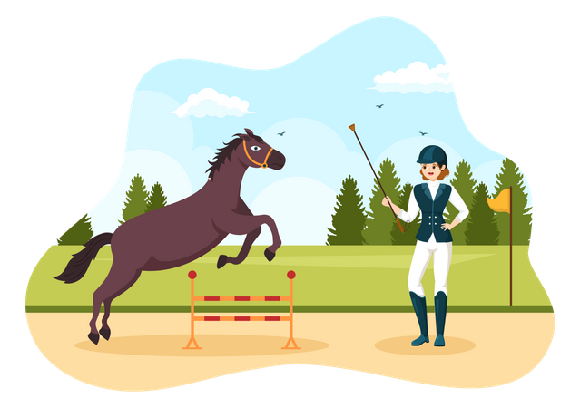 Female trainer train to horse Illustration