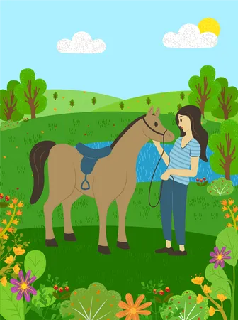 Female Trainer with horse  Illustration